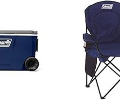 Coleman 30-Quart Twilight Ice Chest with Four Cup Holders, Tethered Drain Plug, and Sturdy Have-A-Seat Lid & Portable Camping Chair with 4-Can Cooler - Perfect for Camping