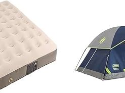 Coleman QuickBed Elite Extra-High Airbed with Built-in Pump, Leak-Free Airbed with Soft Plush Top and Carry Bag, Queen and Twin Options Available & 2-Person Sundome Tent, Navy