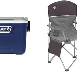 Coleman 316 Series 52-Quart Cooler Bundle with 4-Can Cooler Camping Chair, Grey/Black
