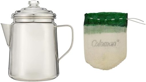 Coleman 12-Cup Stainless Steel Percolator Coffee Pot Bundle with 4-Pack Lantern Mantles for Fueled Lanterns
