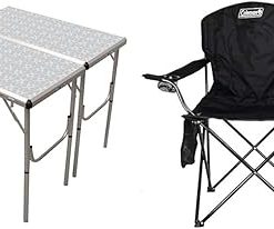 Coleman 4-in-1 Folding Camp Table and Camp Chair with Built-in 4-Can Cooler, Lightweight Outdoor Furniture for Camping, Tailgating & Backyard 2