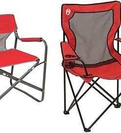 Coleman Outpost Breeze Steel Deck Chair & Broadband Mesh Quad Camping Chair Bundle, 300 & 250 lb Capacity
