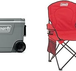 Coleman 316 62QT WHL 5859 Cooler Bundle with Quad Camping Chair and Built-in 4 Can Cooler