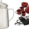 Coleman Stainless Steel Percolator Coffee Pot, 12-Cup Capacity Lightweight Coffee Percolator & 24-Piece Enamel Dinnerware Set, Durable Dishes & Utensils for Camping & Outdoor Use