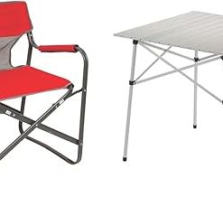 Coleman Outpost Breeze Steel Deck Chair, Portable Folding Chair with Padded Arm Outdoor Compact Folding Table, Sturdy Aluminum Camping Table with Snap-Together Design, Seats 4