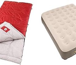 Coleman Palmetto Cool-Weather Sleeping Bag, 30°F Lightweight Camping Sleeping Bag & QuickBed Elite Extra-High Airbed with Built-in Pump, Leak-Free Airbed