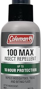 Coleman Insect Repellent Spray, 100% MAX DEET, Protection Against Ticks, Mosquitoes, Chiggers, Gnats, Fleas, Ideal for Camping, Hiking, and Outdoor Activities, 4oz Pump Spray