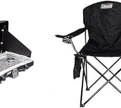 Coleman Triton+ 2 Burner Propane Camp Stove and Camp Chair with Built-in 4-Can Cooler, Black