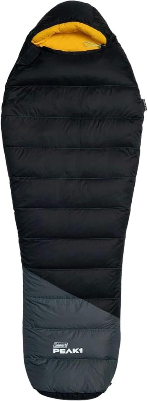 Coleman PEAK1 20 Degrees Fahrenheit 1 Person Nylon Mummy Sleeping Bag with Integrated Sleeping System and Water Repellent Shell, Black