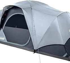 Coleman Skydome Camping Tent with LED Lights, Weatherproof 4/8 Person Family Tent Includes Pre-Attached Poles, Rainfly, Carry Bag, Ventilation and LED Lighting System, Sets Up in 5 Minutes