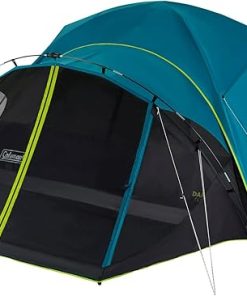 Coleman Carlsbad 4 Person Dark Room Dome Camping Tent with Screen Room, E Ports, Side Windows, and WeatherTec System, Teal Blue/Black
