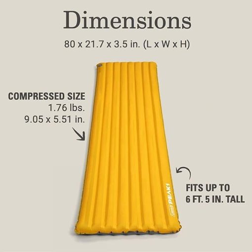 Coleman PEAK1 Sleeping Camp Pad with Integrated Valve System and Carry Bag for great for Backpacking, Hiking, and Rugged Car Camping, Marigold - Image 2