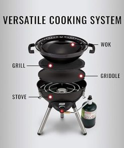Coleman 4-in-1 Portable Propane Camping Stove Includes Stove Wok Griddle & Grill; Camping Grill with Instastart Ignition Grease Tray & 7000 BTUs of Power for Tailgating Grilling 2
