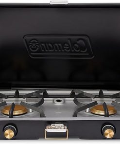 Coleman 1900 Collection 3-in-1 Propane Camping Stove, Cast Iron Grill & Griddle Accessories Included, 24,000 BTUs Across 2 Adjustable Burners with Wind Guards & Matchless Lighting
