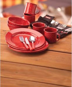 Coleman 24-Piece Enamel Dinnerware Set for Outdoor Dining, Dishwasher Safe, Full Dinnerware & Flatware Set for 4 People 2
