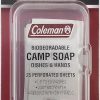 Coleman Camp Soap Sheets – 25 Travel Soap Sheets for Camping, Hiking & Backpacking – Perforated for 50 Washes, Dissolves Instantly in Hot or Cold Water, TSA-Approved for Travel