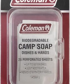 Coleman Camp Soap Sheets – 25 Travel Soap Sheets for Camping, Hiking & Backpacking – Perforated for 50 Washes, Dissolves Instantly in Hot or Cold Water, TSA-Approved for Travel