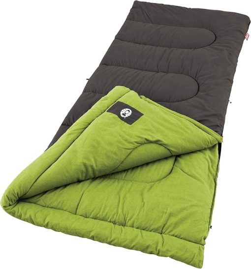 Coleman Duck Harbor Cool-Weather Sleeping Bag, Cotton Flannel Adult Sleeping Bag for 30°F/50°F Nights, Includes Ventilation, No-Snag Zipper, & Packing System; Fits Adults up to 5ft 11in