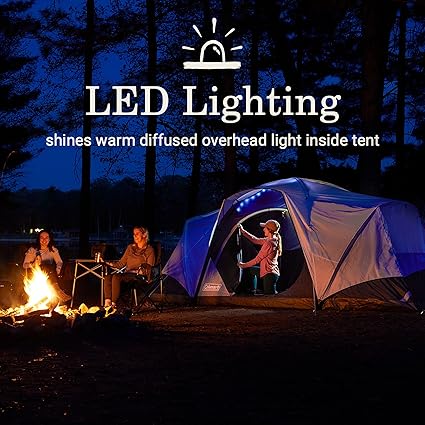 Coleman Skydome Camping Tent with LED Lights, Weatherproof 4/8 Person Family Tent Includes Pre-Attached Poles, Rainfly, Carry Bag, Ventilation and LED Lighting System, Sets Up in 5 Minutes 2 Coleman Skydome Camping Tent with LED Lights, Weatherproof 4/8 Person Family Tent Includes Pre-Attached Poles, Rainfly, Carry Bag, Ventilation and LED Lighting System, Sets Up in 5 Minutes - Image 2