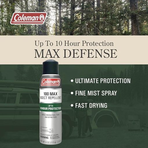 Coleman Insect Repellent Spray, 100% MAX DEET, Protection Against Ticks, Mosquitoes, Chiggers, Gnats, Fleas, Ideal for Camping, Hiking, and Outdoor Activities, 4oz Continuous Spray - Image 2