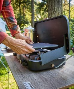 Coleman 1900 Collection 3-in-1 Propane Camping Stove, Cast Iron Grill & Griddle Accessories Included, 24,000 BTUs Across 2 Adjustable Burners with Wind Guards & Matchless Lighting 2