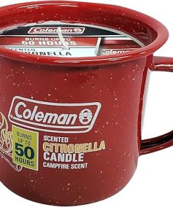 Coleman Repellents Tin Mug Outdoor Citronella Candle | Rustic Outdoor Camping Candle with Campfire Scent, Red 2