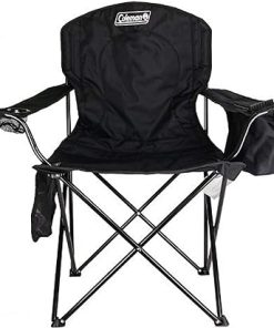 Coleman Portable Quad Camping Chair with 4-Can Cooler, Cushioned Seat & Back with Side Pockets & Cup Holder, Carry Bag Included